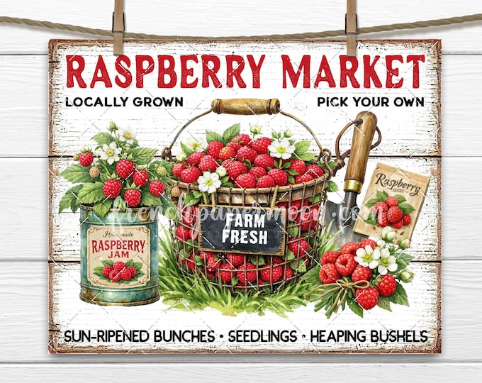Rustic Farmhouse Raspberry Market PNG Sublimation DIY Sign