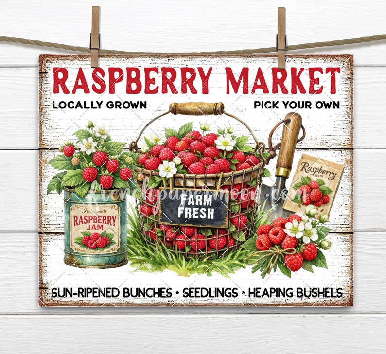 Rustic Farmhouse Raspberry Market PNG Sublimation DIY Sign - Etsy