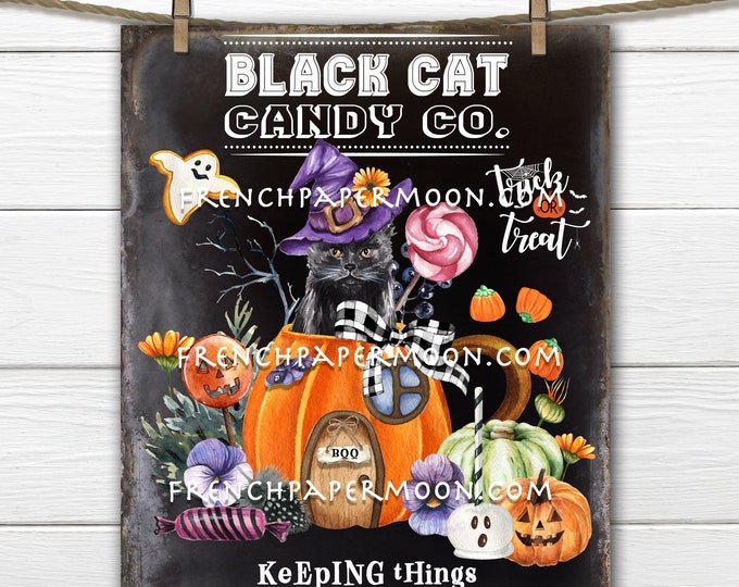 Halloween Black Cat Candy Company, Pumpkin Mug, Halloween Candy, Decor Sign, Halloween Mug, Wreath Accent, Fabric Transfer, Sublimation, PNG