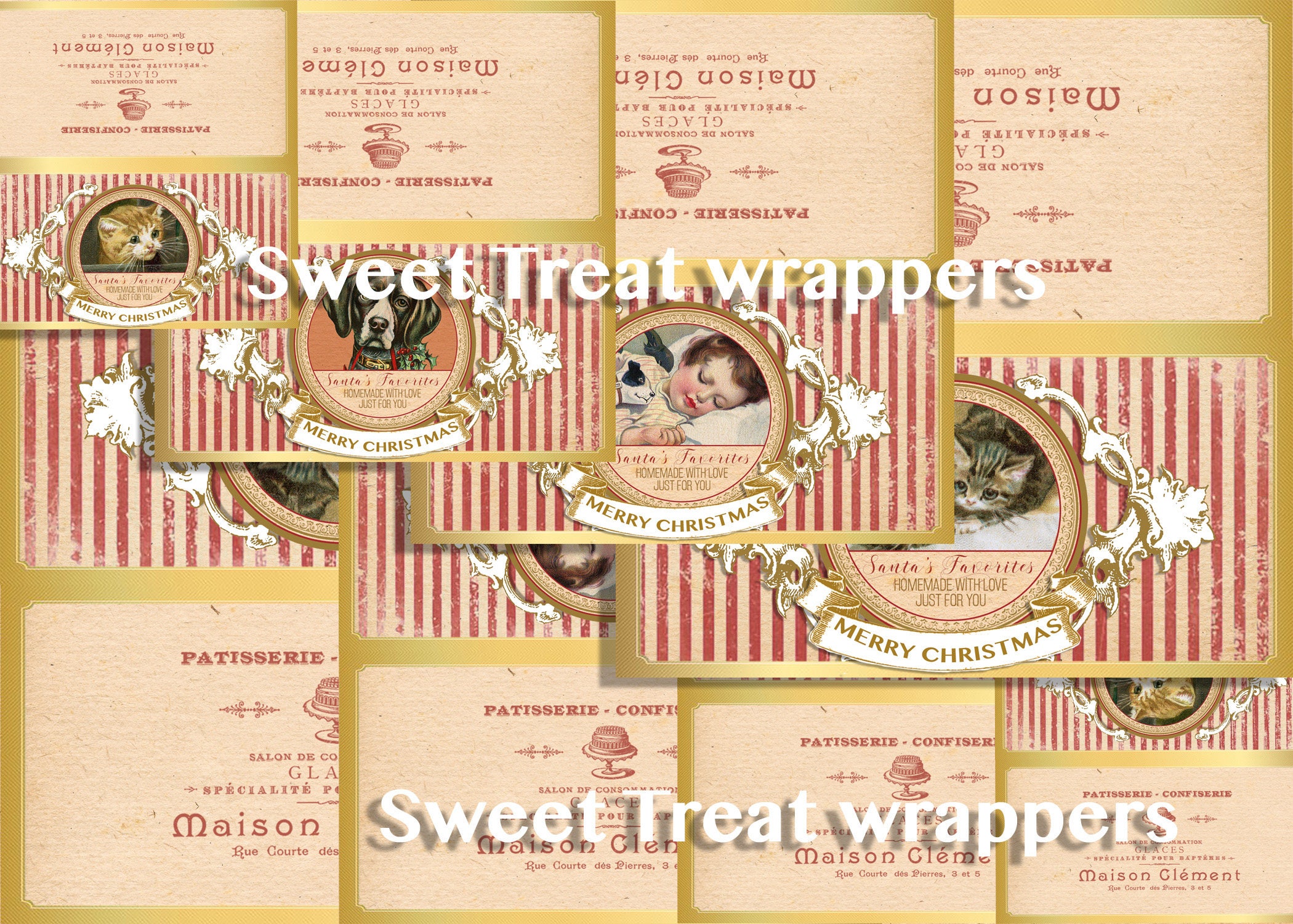 Printable Christmas Treat Bag Toppers, Favor Bag Label, Holiday Gift, Cats, Dogs, DIY Christmas Gift