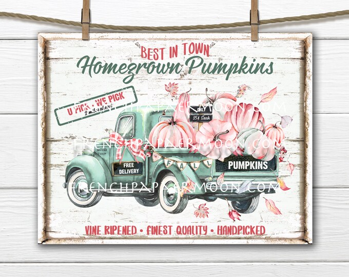 Pumpkin Truck, Harvest Truck, Fall Farmhouse, Pink Pumpkins, DIY Pumpkin Sign,, Image Transfer, Fabric Transfer, Digital, Pillow Image, PNG