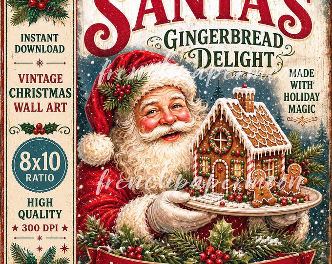 Vintage Santa Gingerbread Sign Christmas Kitchen Wall Decor Farmhouse Holiday Crafts DIY
