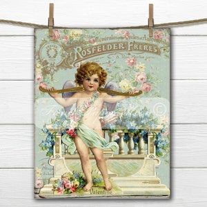 Vintage Digital Shabby Vintage Cherub, Victorian Valentine Cherub, French Valentine Transfer Image, Instant Download