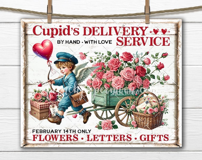 Retro Cupid, Special Delivery, Valentine Cart, Old fashioned Cupid, Love Letters, Flowers Valentine Basket PNG Sublimation, Cutting Board
