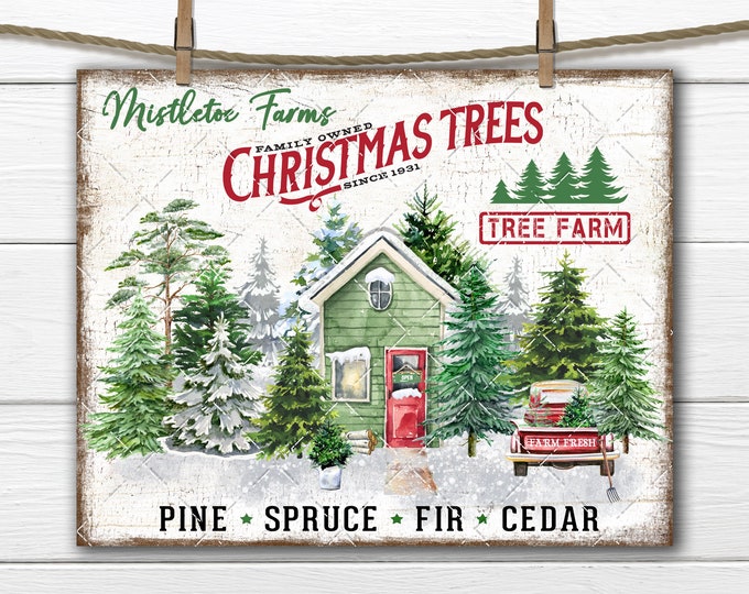 Farmhouse Christmas Sign, Christmas Tree Farm, Mistletoe, DIY Xmas Sign, Xmas farm, Vintage Truck, Fabric Transfer, Wreath Accent, PNG