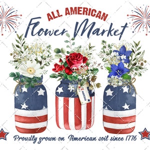 4th of July, Patriotic Farmhouse, Flowers, Mason Jar, Fireworks, Patriotic DIY Sign, Botanicals, Fabric Transfer, Home Decor, PNG, Wood image 2
