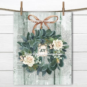 Shabby Christmas, akvarell lammöra, rosenkrans, gammaldags jultryck, DIY-julpynt, stor bild, tygöverföring, transparent bild 1
