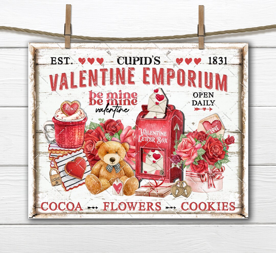 Cupid's Valentine Market Love Letter Mailbox Cookies Cocoa DIY Sign