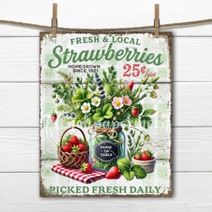 Farm Fresh Strawberries Mason Jar Flowers Pick your own PNG Sublimation Signs Decoupage Fabric Transfer Heat Press Tiered Tray Decor Digital