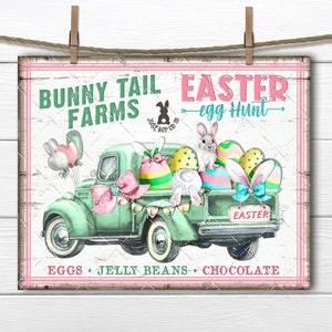 Easter Bunny Egg Hunt Spring Truck Bunny Tail DIY Sign Making Fabric Transfer Tiered Tray Home Decor Digital Print Party Decor Wreath Accent image 1