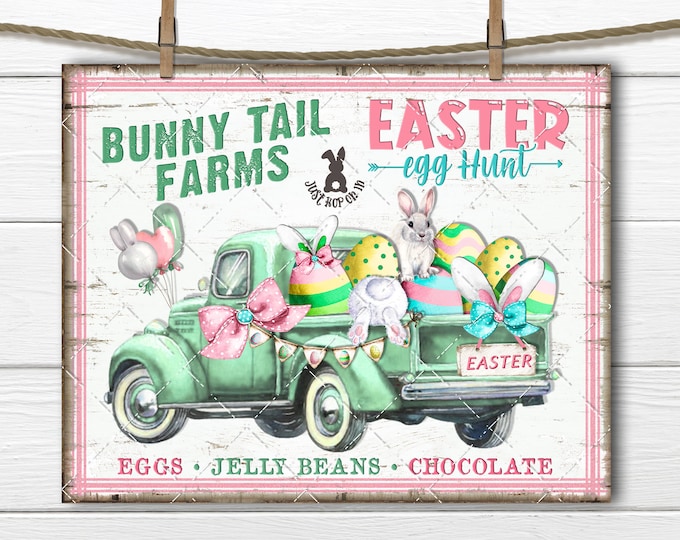 Easter Bunny Egg Hunt Spring Truck Bunny Tail DIY Sign Making Fabric Transfer Tiered Tray Home Decor Digital Print Party Decor Wreath Accent