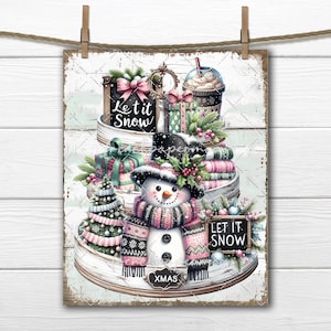 Let it Snow Tiered Tablett Schneemann DIY Zeichen Weiner Sublimationsweihnachtskarten Handwerk Dekor Digital PNG Stofftransfer Kissen Bild Pastell Weihnachten