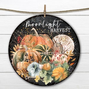 Autumn Harvest Circle Sublimation Design Chalkboard PNG DIY Sign Making Transfer Home Decor Digital Print Wreath Accent Front Door Round