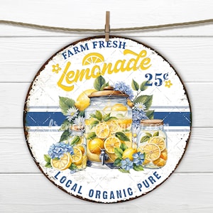 Farm Fresh Lemonade Circle Sublimation DIY Sign Making Round 8x8 inch Digital Download Fabric Transfer Wreath Accent Summer Home Decor Print