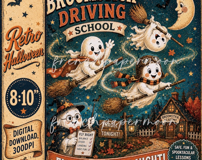 Retro Halloween Friendly Ghost Printable, Spooky  Wall Decor, DIY Sign, Digital Download
