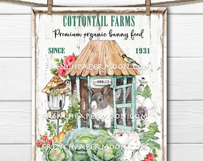 Bunny Garden, Digital, Rabbit Feed, Organic, Bunny Hutch, Spring Bunny, Cabbages, DIY Bunny Sign, Pillow Image, Wreath Decor, Easter Decor