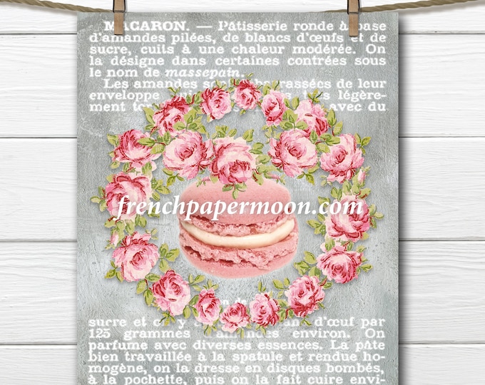 Digital French Macaron Printable, Kitchen Print, Wall Decor, Pillow Image, French Graphic Transfer Image, Large Size