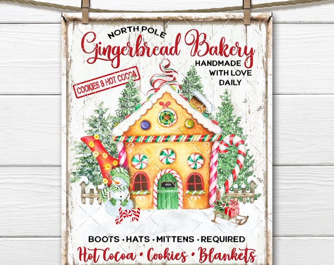 North Pole Gingerbread Bakery House Christmas Sweets Snowman DIY Digital Sign Fabric Transfer Wreath Accent Tiered Tray Decor Printable PNG