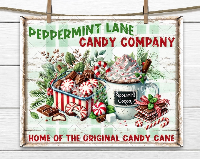 Peppermint Lane Candy Company DIY Sign, PNG Sublimation, Cocoa Bar Decor