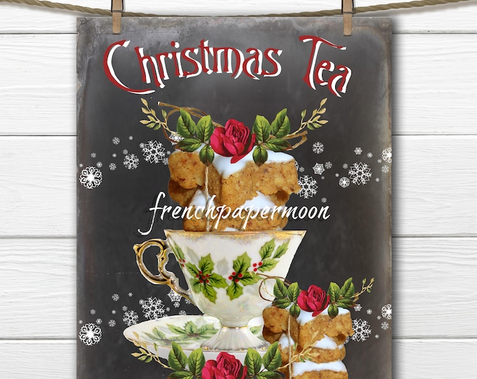 Chalkboard Christmas Tea Digital Download, Christmas Teacup, Gingerbread Cookies, Christmas Pillows, Crafts, Xmas Sign Printable