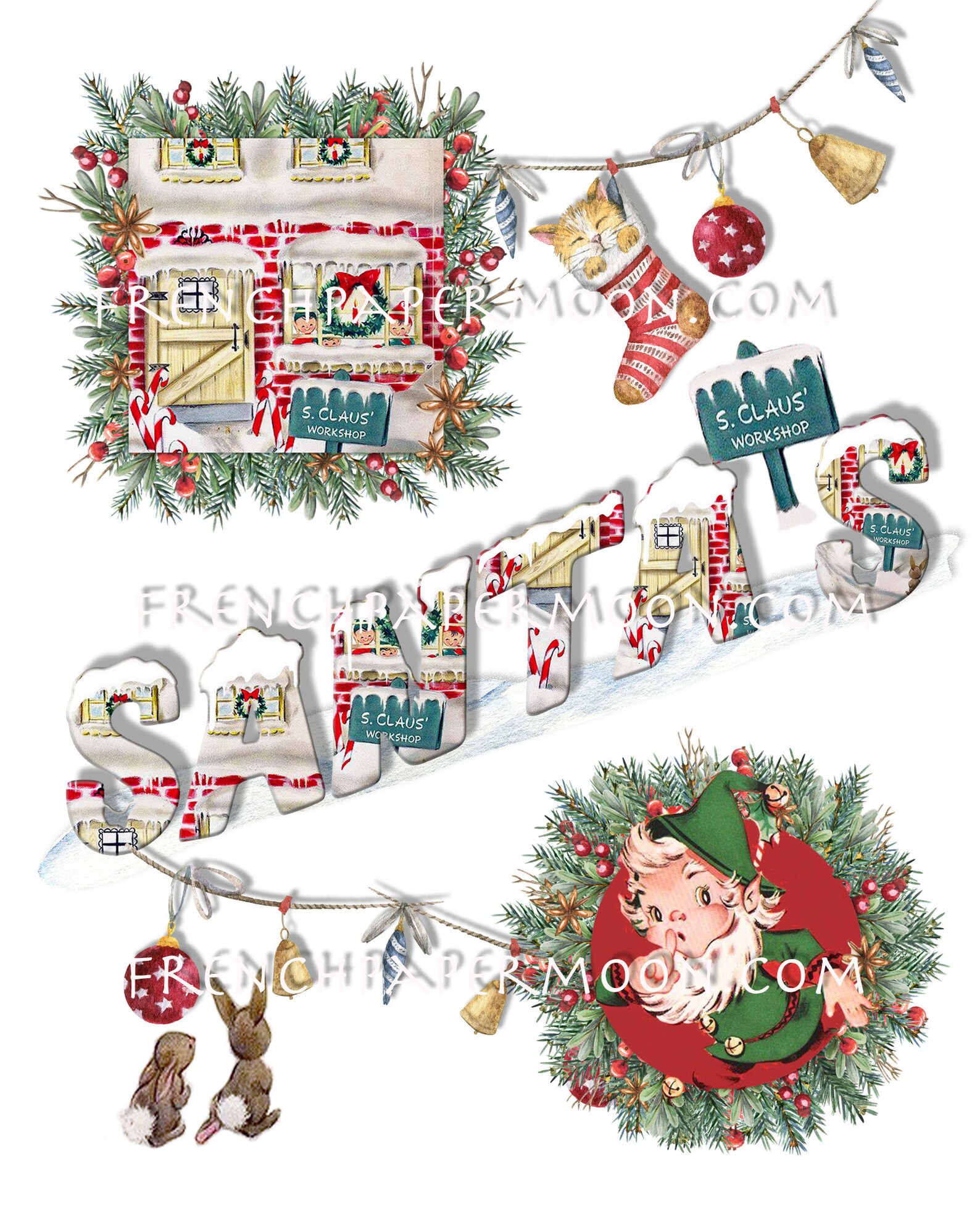 Santas Workshop North Pole Christmas Digital Christmas Sign Retro