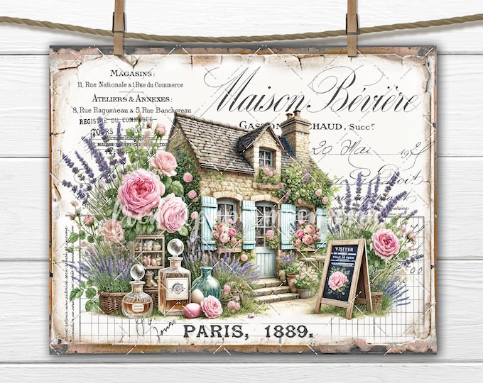 Antique French Parfumerie, French Perfume Bottles, French Cottage, Vintage Ephemera, French Graphics, DIY Digital Print, Fabric Transfer PNG