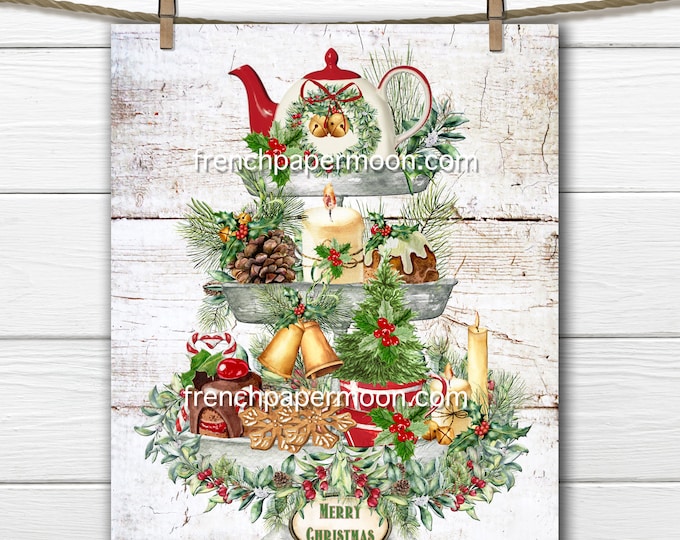 Christmas Tiered Tray Digital, Xmas Tiered Tray Print, DIY Xmas Sign, Sublimation, Xmas Tea, Pillow Image, Fabric Transfer, Wood, PNG