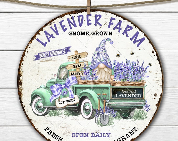 Farm Fresh Lavender Gnome Pickup Truck Sublimation Circle Image DIY Sign Making 8x8" round Doorhanger Home Decor Sign Digital Download PNG