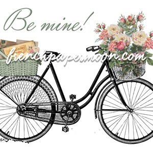 Bicicleta digital shabby chic dos namorados, flores vintage, carta de amor, travesseiro dos namorados, artesanato, tamanho grande, transferência gráfica