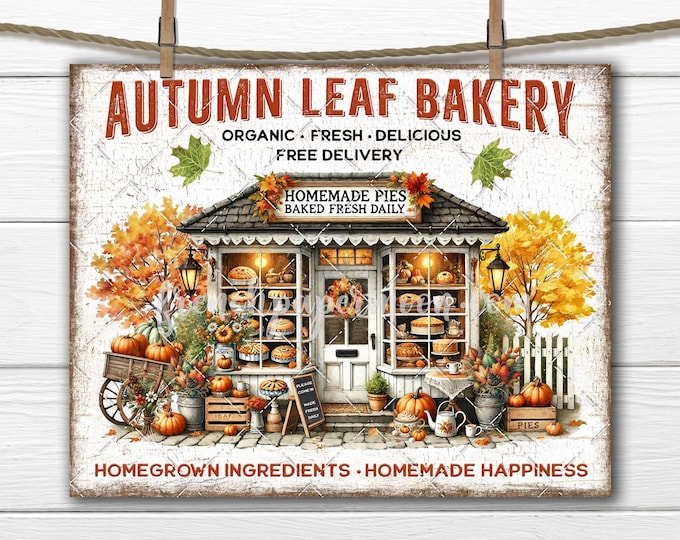 Farmhouse Rustic Country Fall Bakery, Old Fashioned Pie Shop, Fabric Transfer, Homemade, Tiered Tray Decor, Digital Print, DIY Signs,  PNG