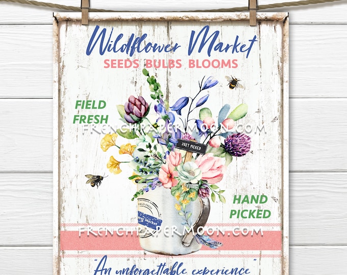 Wildflowers, Digital, Modern Farmhouse, Flower Market, Fresh Flowers, Pillow Image, DIY Wildflower Sign, Tiered Tray Decor, Wreath Decor