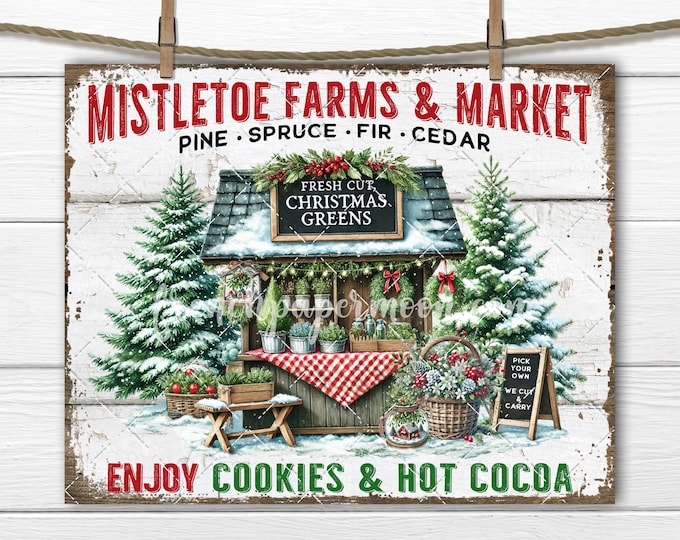 Rustic Farmhouse Christmas Market Fresh Cut Greens Trees PNG Sublimation DIY Digital Sign