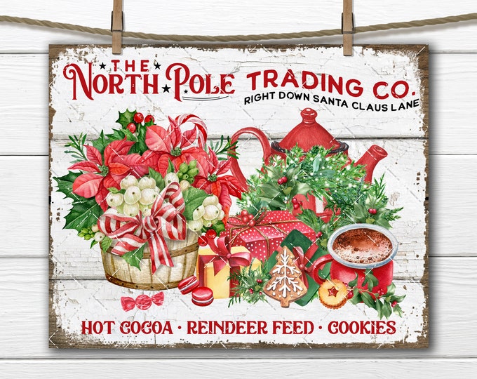 Christmas North Pole Trading Company Digital Design, Xmas Confectionary Flowers Sweets, Home Decor Printable, Fabric transfer, Wreath Accent