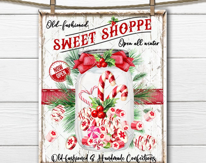 Old Fashioned Christmas candy, Candy Jar, Xmas Mason Jar, Sweet Shoppe, Christmas Sign, Digital Sign, Digital Print, Fabric Transfer, PNG