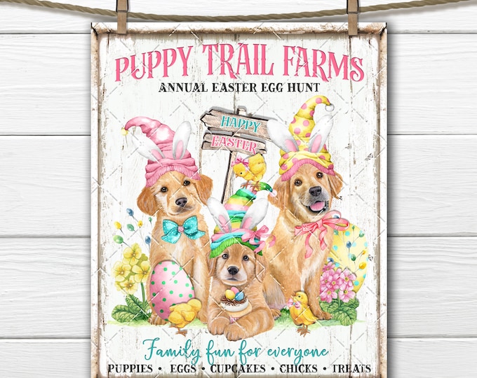 Easter Puppies DIY Sign, Happy Easter, Easter Chicks, Bunny Ears, Easter Egg Hunt, Fabric Transfer, Tiered Tray Decor, Digital Print, Wreath