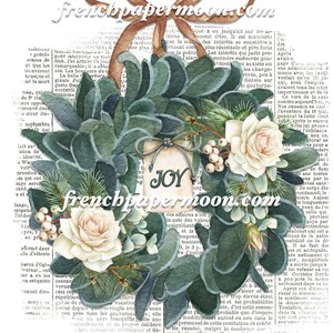 Shabby Christmas, akvarell lammöra, rosenkrans, gammaldags jultryck, DIY-julpynt, stor bild, tygöverföring, transparent bild 2