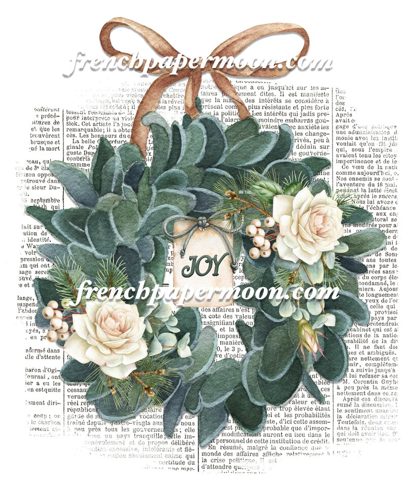 Shabby Christmas, akvarell lammöra, rosenkrans, gammaldags jultryck, DIY-julpynt, stor bild, tygöverföring, transparent bild 2