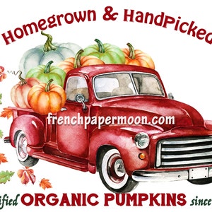 Digital Pumpkin Truck, Harvest Pickup, Red Truck, Organic Pumpkins, Pillow Transfer, Fabric Block Printable, DIY Fall Sign, Transparent