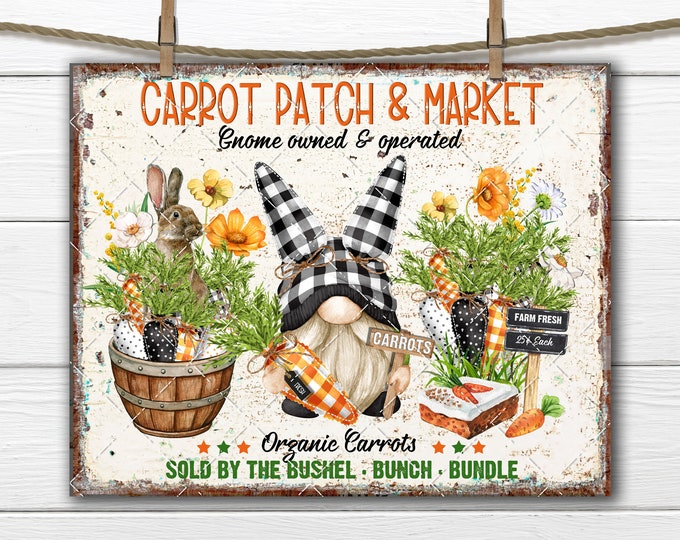 Farmhouse Gnome Carrot Patch Bunny Plaid Carrots Easter Gnome DIY Sign Making Fabric Transfer Tiered Tray Decor Easter Decor Digital PNG