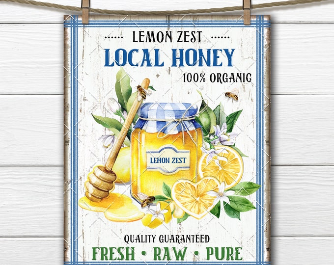 Farmhouse Honey DIY Sign Lemon Honey Organic Honey Jar Lemon Blossom Flowers Fabric Transfer Tiered Tray Decor Digital Wreath Accent UPrint