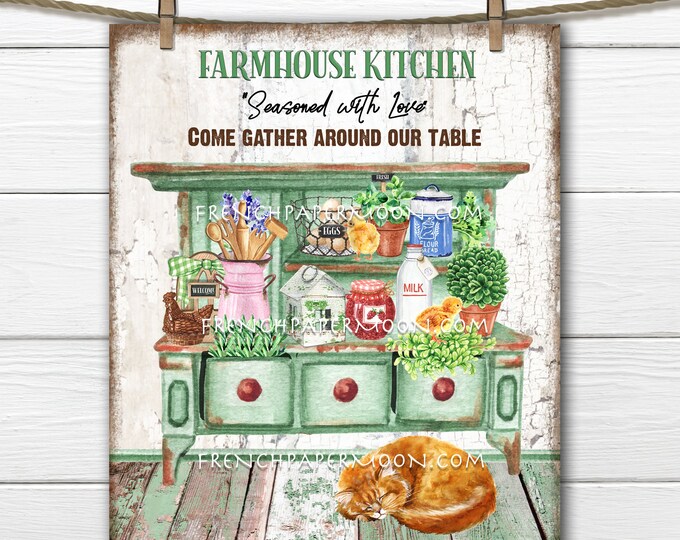 Farmhouse Kitchen,, Cozy Kitchen, Kitchen Scene, Kitchen Decor, Tiered Tray Image, Wreath Accent, DIY Kitchen Sign, Image Transfer, Wood PNG