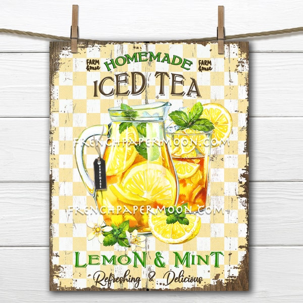 Farmhouse Iced Tea, Sweet Tea, Lemon Tea, Summer Drink, DIY Ice tea Sign, Wreath Decor, Fabric Transfer, Tiered Tray Decor, Wood, PNG, Print