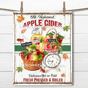 Old-fashioned Apple Cider, Digital, Farmhouse Cider, Autumn Apples, Apple Baskets, DIY Apple Cider Sign, Image Transfer, Wreath Accent, PNG