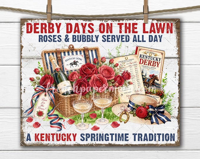 Kentucky Derby Run for the Roses Horse Races Sign Red Rose DIY Sign Transfer Digital Print