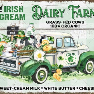 St. Patrick's Dairy Farm Green Truck Cows Milk Clover Irish Cream DIY Sign Making Fabric Transfer Tiered Tray Wall Decor Digital Home Decor image 3