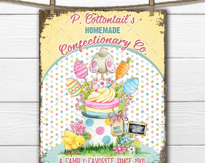 Cottontail Confectionary DIY Easter Sign, Bunny, Easter Sweets, Cupcake, Eggs, Candy, Fabric Transfer, Tiered Tray Decor, Digital Print, PNG