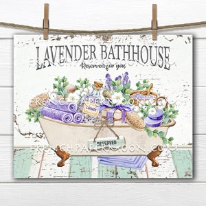 Lavender Bath, Modern Farmhouse, Wreath Accent Decor Sign, Tiered Tray Lavender Bath Sign, Bathroom Wall Art, Digital Print, Image Transfer