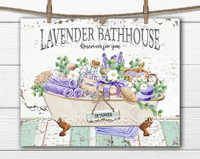 Lavender Bath, Modern Farmhouse, Wreath Accent Decor Sign, Tiered Tray Lavender Bath Sign, Bathroom Wall Art, Digital Print, Image Transfer