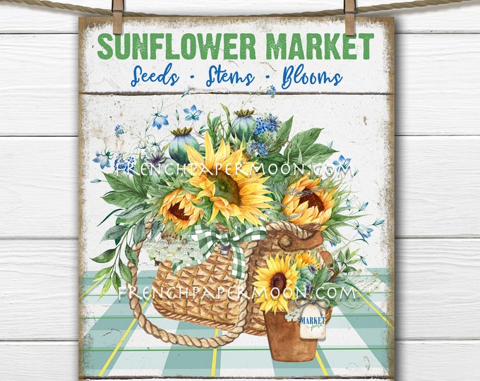 Sunflower Market, Digital, Farm Fresh Sunflowers, DIY Sign Making, Farmhouse, Wreath Accent, Image Transfer, Art Digital Print, Wood PNG