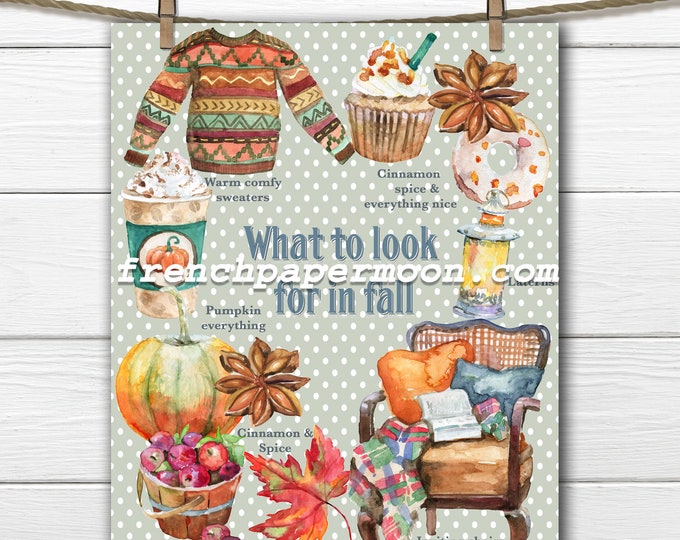 Fall Favorites, Cozy Fall, Leaves, Sweaters, Pumpkin Spice latte, Cupcake, Pumpkins, Fall Pillow, Printable Graphic JPEG PNG, Decoupage,